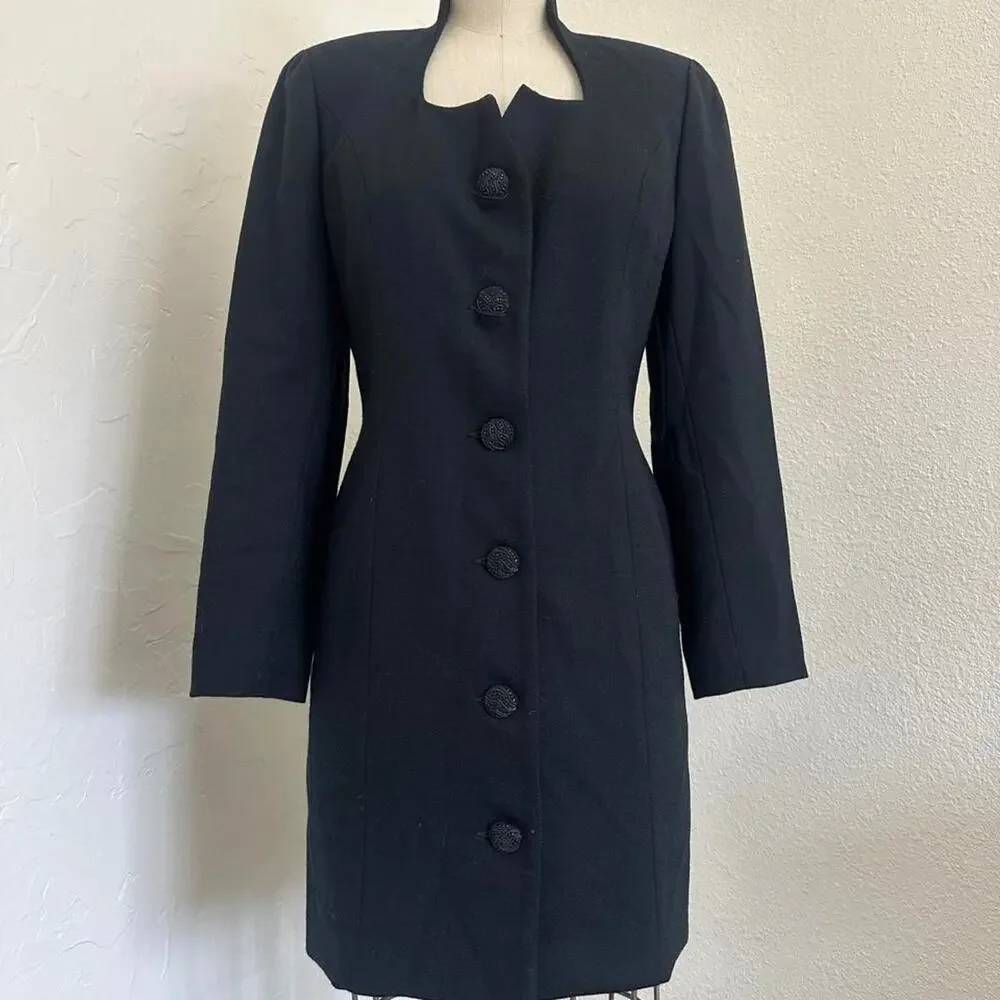 Renlyn New York Black Structured Longline Blazer Jacket Dress wool Size 4 Petite